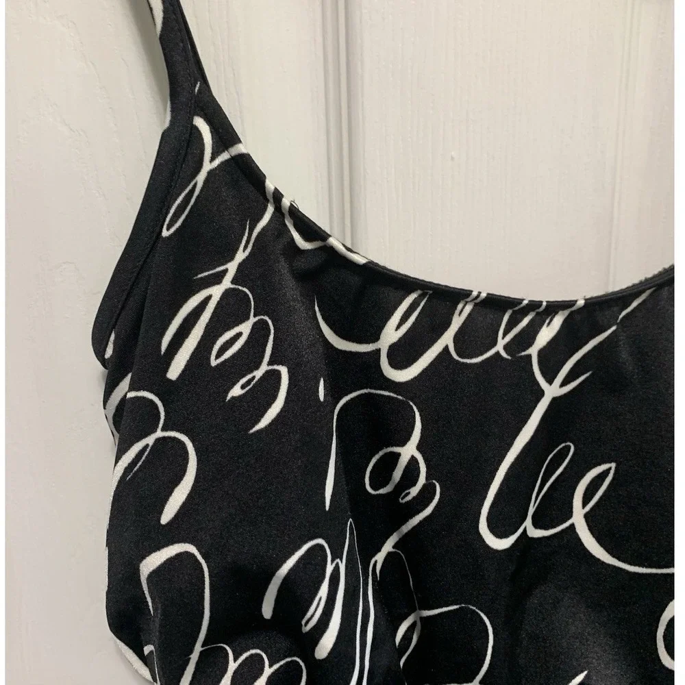 VTG 90s Robby Len One Piece Swimsuit‎ Women 10 Black White Abstract Ruffle USA